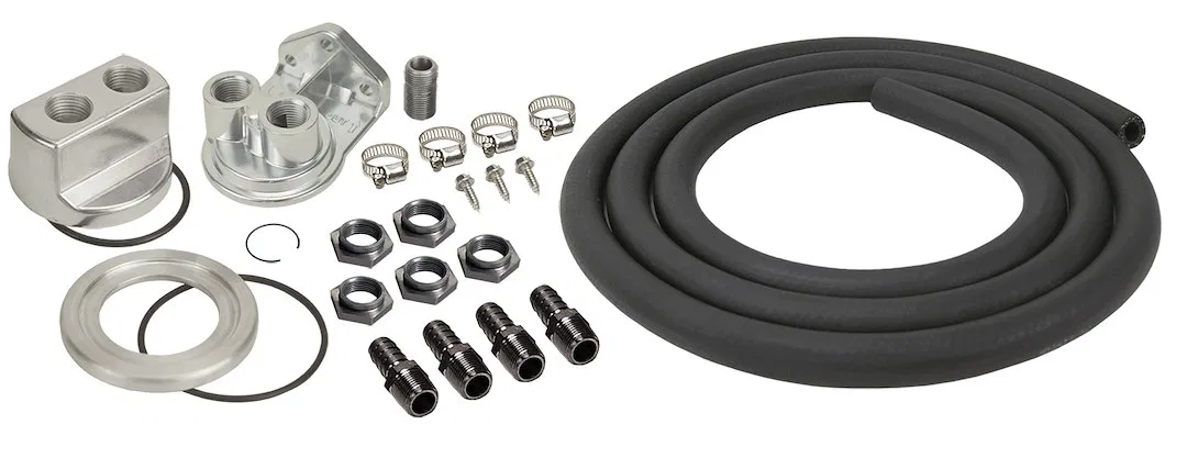 15748 – DERALE Oil Filter Relocation Kit, Single Filter Spin-On Adapter 1/2 Inch NPT Inlet/ Outlet With Adapter/ 1/2 ...